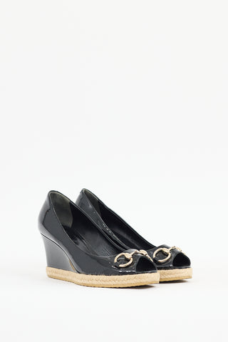 Gucci Black Patent Leather Espadrille Wedge