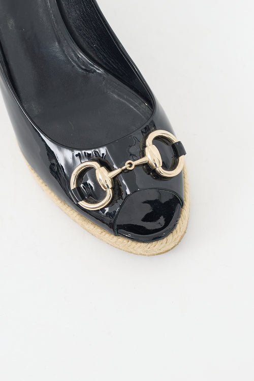 Gucci Black Patent Leather Espadrille Wedge