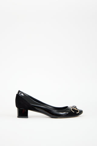 Gucci Black Patent Leather 
Suede Pump