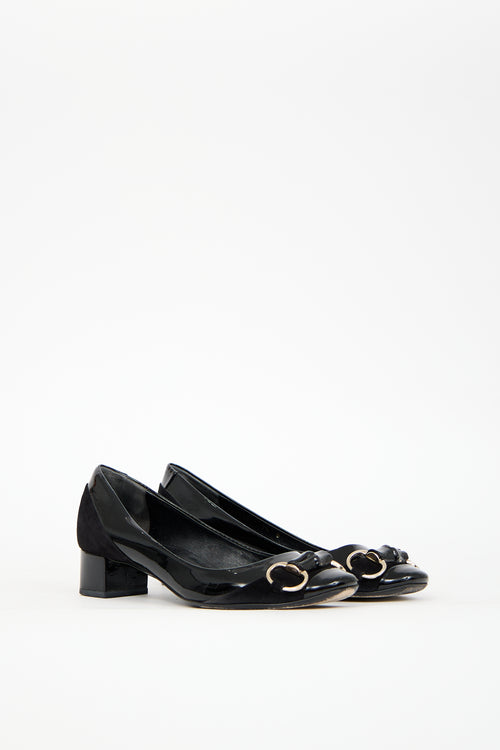 Gucci Black Patent Leather 
Suede Pump