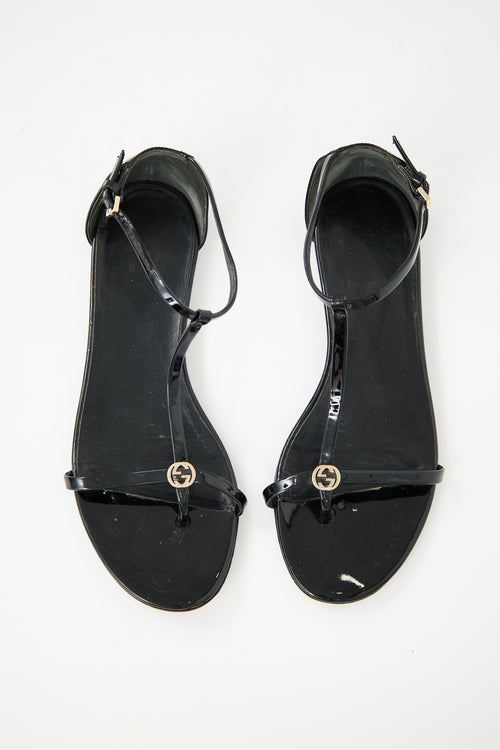 Gucci Black Patent Leather GG Sandal