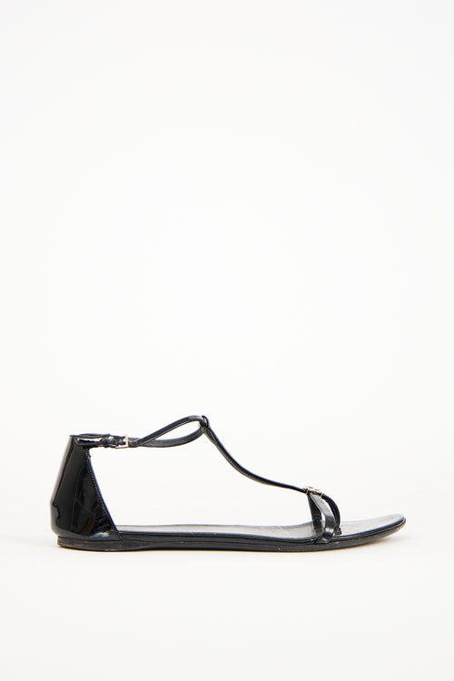 Gucci Black Patent Leather GG Sandal