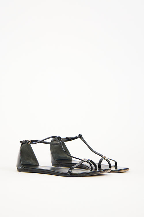 Gucci Black Patent Leather GG Sandal