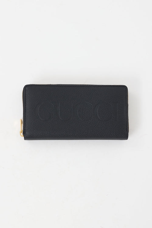 Gucci Black Leather Logo Continental Zip Wallet