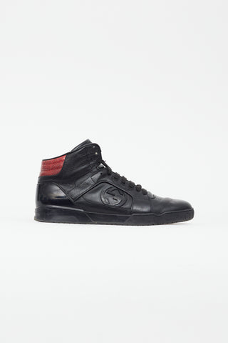 Gucci Black 
Red Leather Hi-Top Sneaker