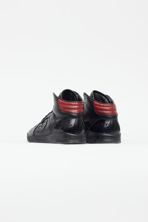 Gucci Black 
Red Leather Hi-Top Sneaker