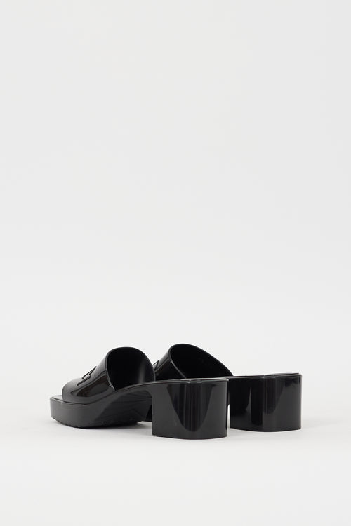 Gucci Black Rubber Logo Platform Sandal