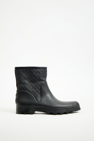 Gucci Black Rubber 
Monogram Leather Boot