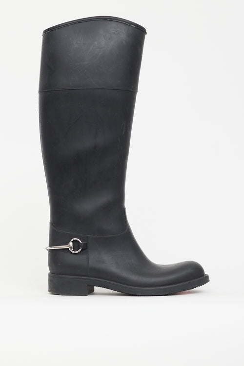 Gucci Black Rubber Knee High Riding Boot