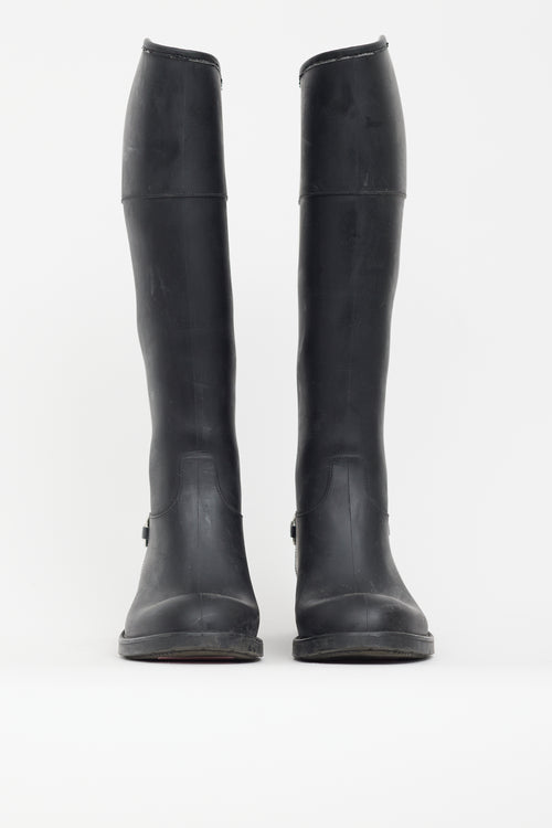 Gucci Black Rubber Knee High Riding Boot