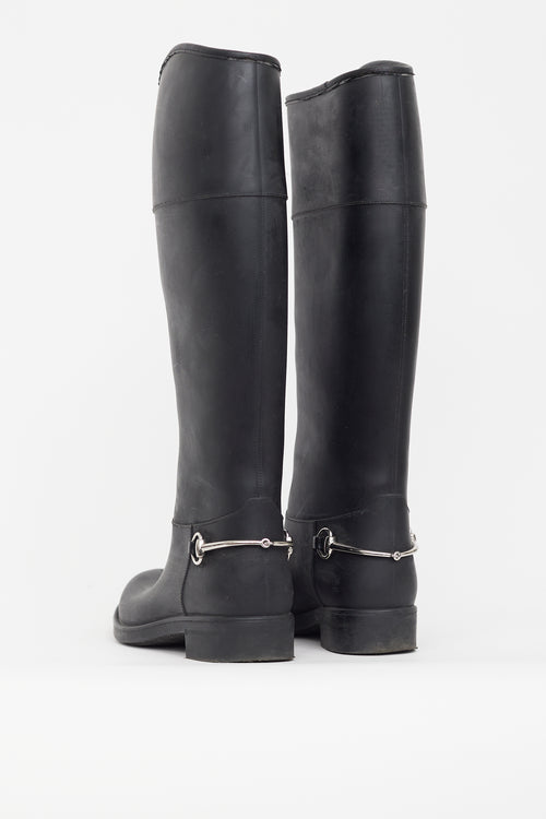 Gucci Black Rubber Knee High Riding Boot