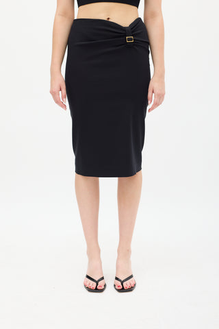 Gucci Black Ruched Waist Midi Skirt