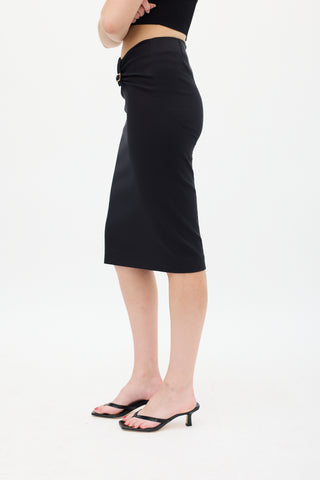 Gucci Black Ruched Waist Midi Skirt