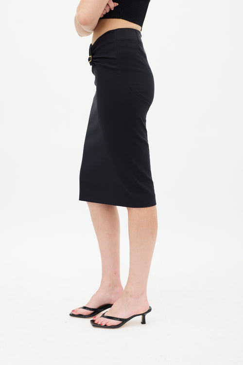 Gucci Black Ruched Waist Midi Skirt