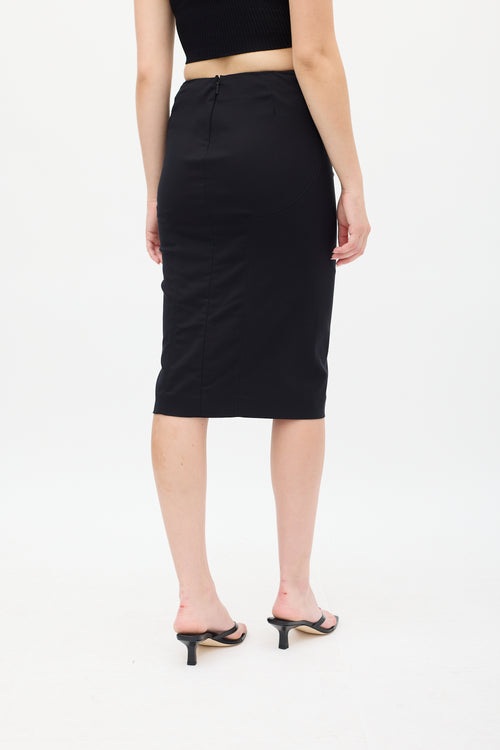 Gucci Black Ruched Waist Midi Skirt