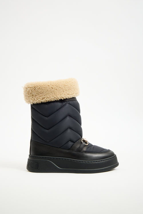 Gucci Black Nylon 
Shearling Quebec Boot