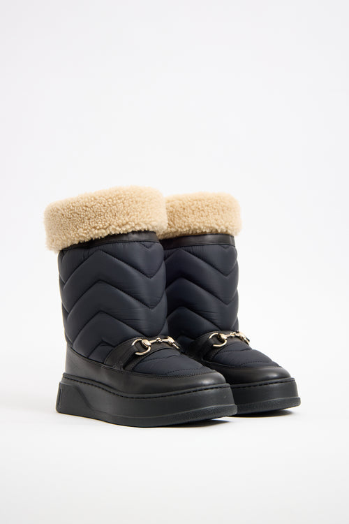 Gucci Black Nylon 
Shearling Quebec Boot