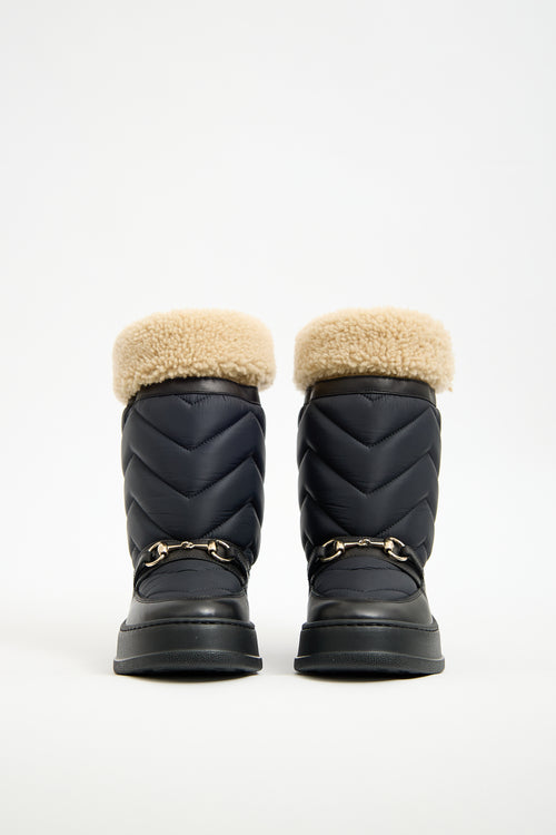 Gucci Black Nylon 
Shearling Quebec Boot