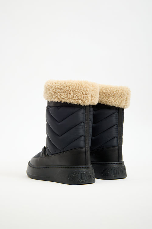 Gucci Black Nylon 
Shearling Quebec Boot