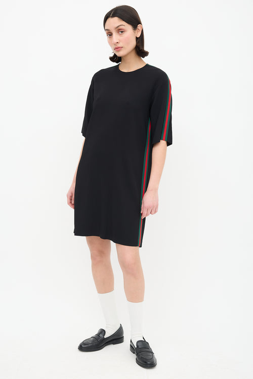 Gucci Black Short Sleeve Web Stripe Dress