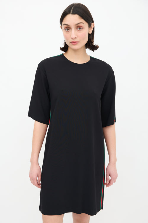 Gucci Black Short Sleeve Web Stripe Dress