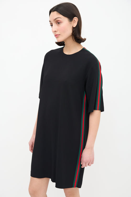 Gucci Black Short Sleeve Web Stripe Dress