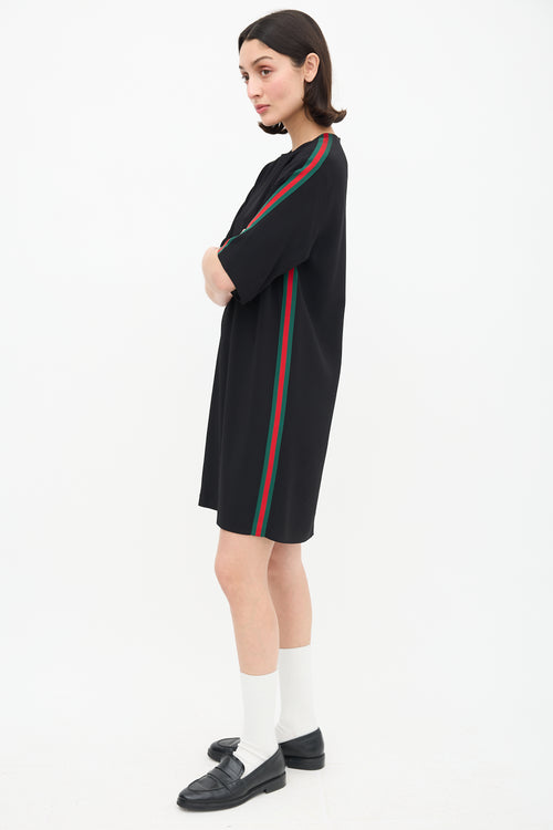 Gucci Black Short Sleeve Web Stripe Dress