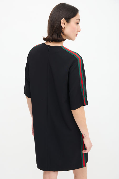 Gucci Black Short Sleeve Web Stripe Dress