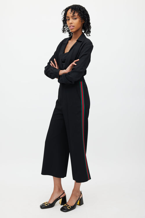 Gucci Black Signature Web Wide Leg Trouser