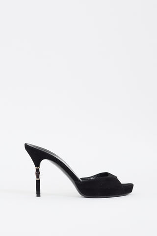 Gucci Black Suede Bamboo Heeled Mule