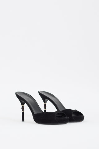 Gucci Black Suede Bamboo Heeled Mule