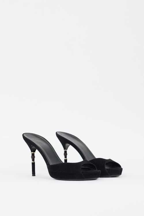 Gucci Black Suede Bamboo Heeled Mule