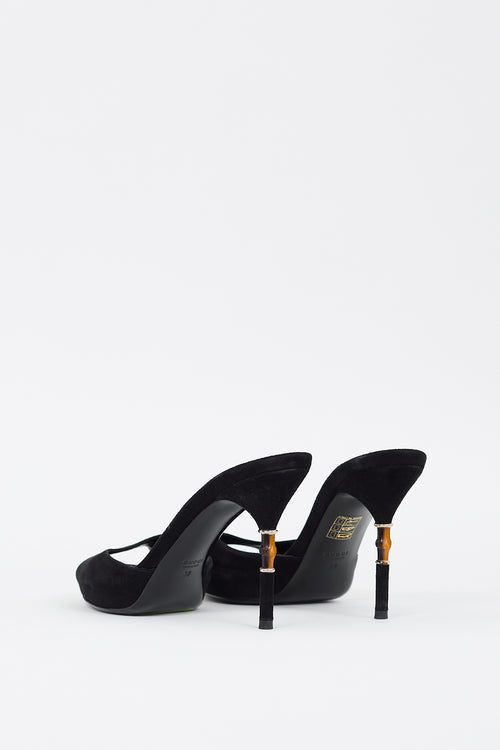 Gucci Black Suede Bamboo Heeled Mule