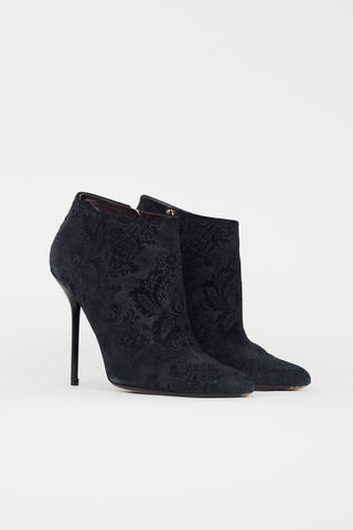 Gucci Black Suede Damask Heeled Bootie