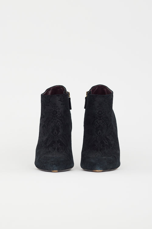 Gucci Black Suede Damask Heeled Bootie