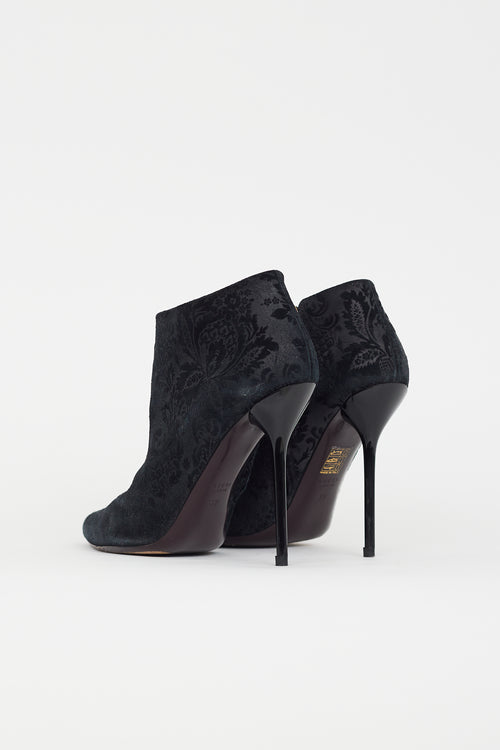 Gucci Black Suede Damask Heeled Bootie