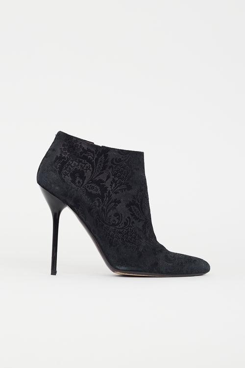 Gucci Black Suede Damask Heeled Bootie