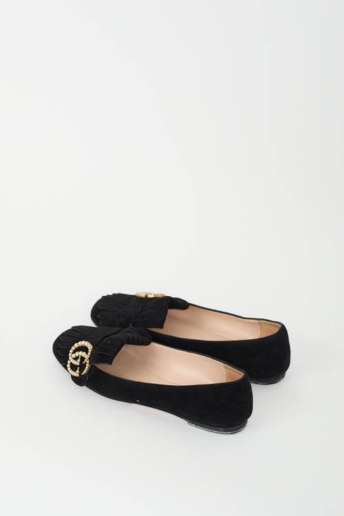 Gucci Black Suede Pearl GG Marmont Flat