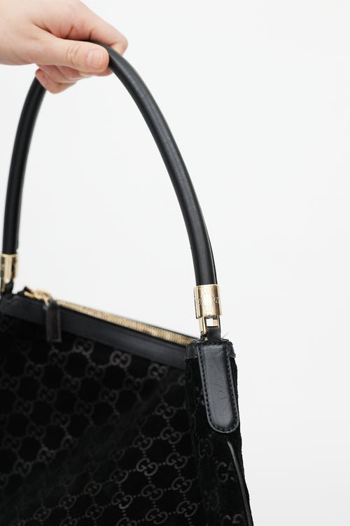 Gucci Black Suede 
Leather GG Monogram Shoulder Bag