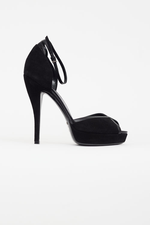 Gucci Black Suede Peep Toe Heel