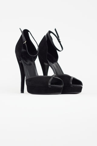 Gucci Black Suede Peep Toe Heel