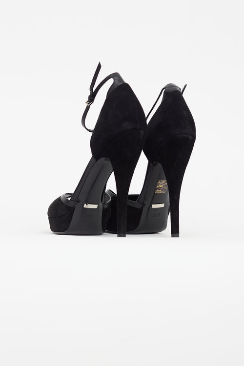 Gucci Black Suede Peep Toe Heel