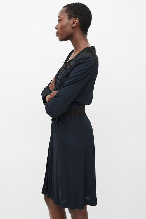 Gucci Navy 
Black Belted Tassel Dress