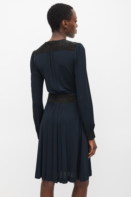 Gucci Navy 
Black Belted Tassel Dress