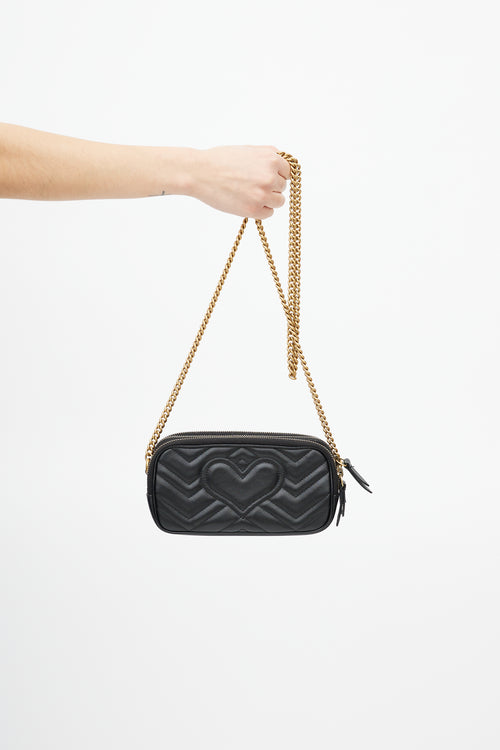 Gucci Black Leather GG Marmont Triple Zip Crossbody Bag