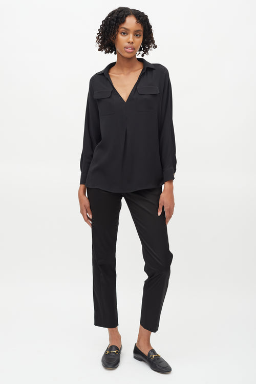 Gucci Black V-Neck Two Pocket Blouse