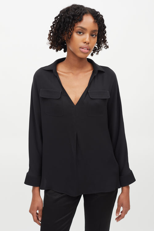 Gucci Black V-Neck Two Pocket Blouse