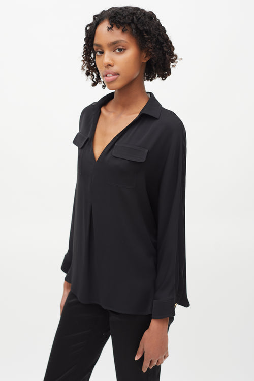 Gucci Black V-Neck Two Pocket Blouse