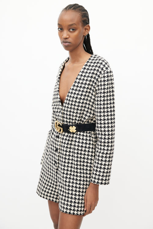 Gucci Black 
White Wool Houndstooth Romper