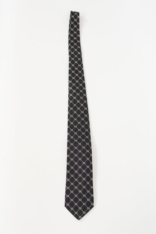 Gucci Black 
White Interlocking GG Diamond Tie